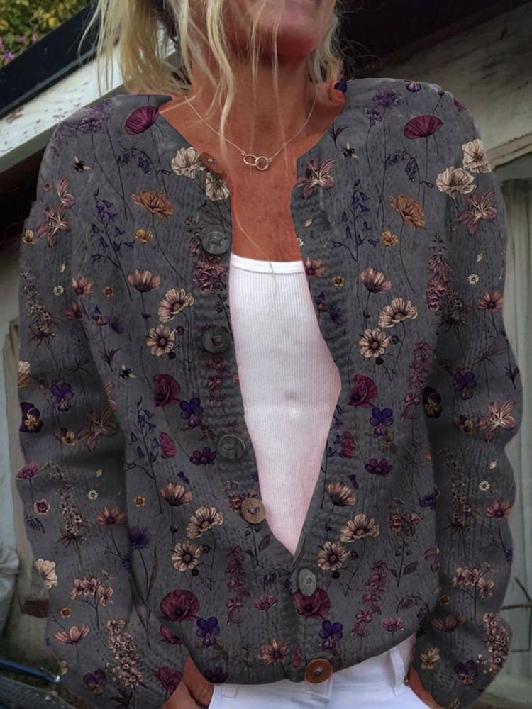 Floralia Vibrant Floral Cardigan Sweater - Bold Bloom Knit for Effortless Style