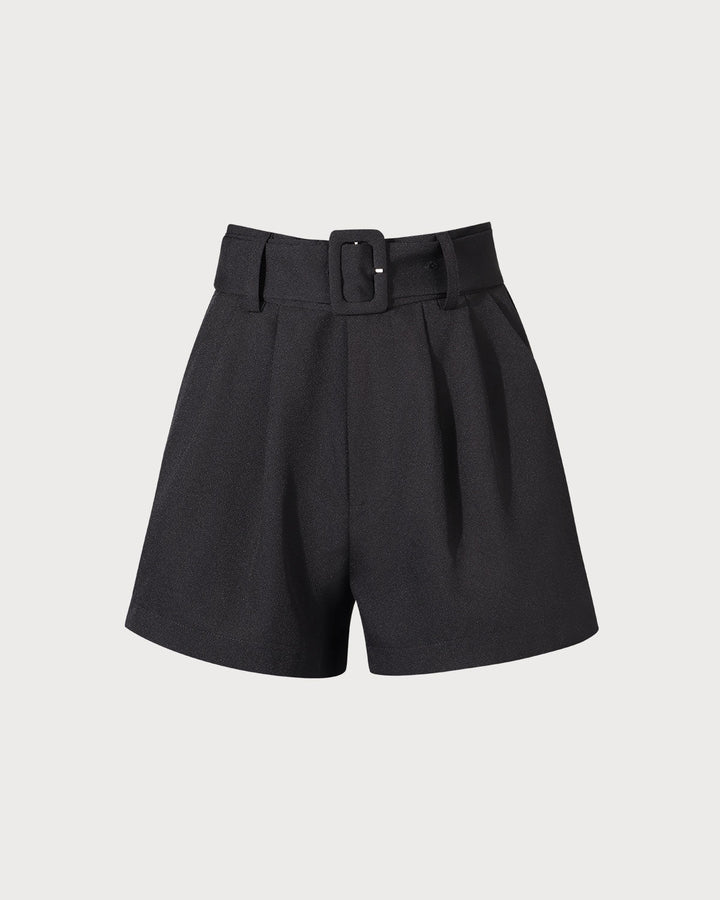 Anna-Berg | High-waisted Pleated Belted Shorts for Women, Black