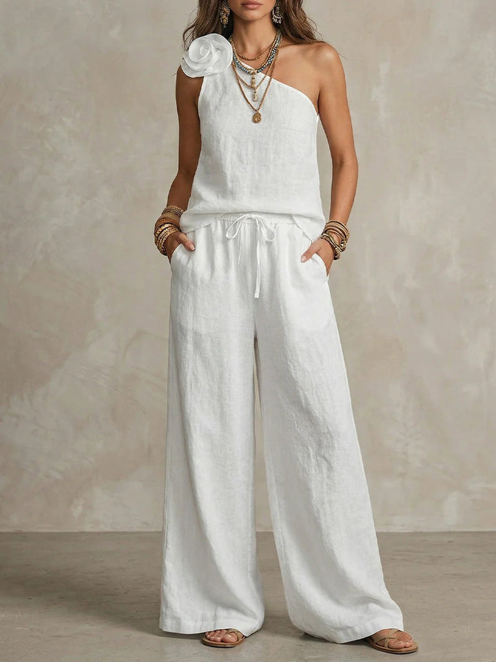Ensemble Bicolore Élégant - Chemise Sans Manches et Pantalons