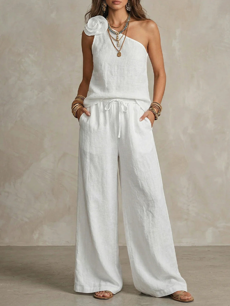 Elegant Bicolor Set - Sleeveless Shirt and Pants