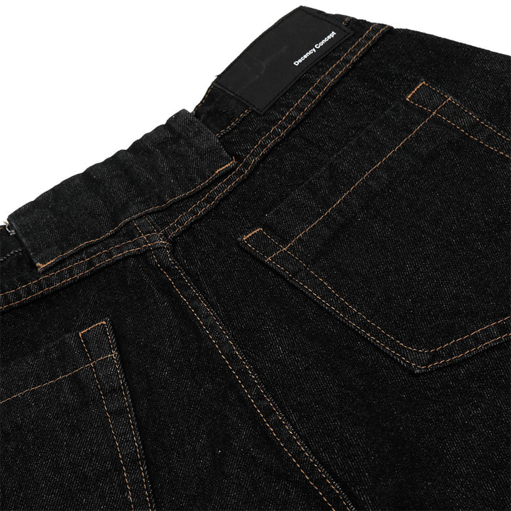 Loose Wide-Leg Seven-Quarter Denim Trousers Men's Workwear Casual Shorts High Street Segmentation Deconstruction Design Five-Quarter Pants