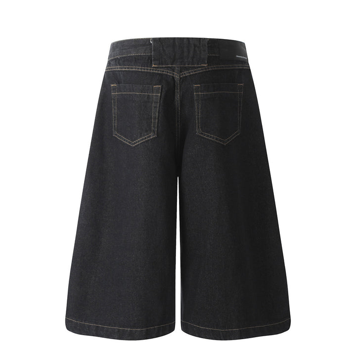 Loose Wide-Leg Seven-Quarter Denim Trousers Men's Workwear Casual Shorts High Street Segmentation Deconstruction Design Five-Quarter Pants