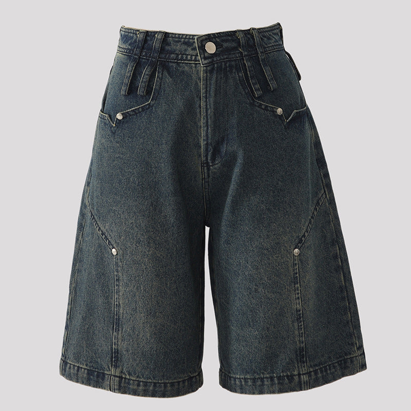 Women's Five-Quarter Pants Denim Pants Loose Hip-Covering American High Street Shorts