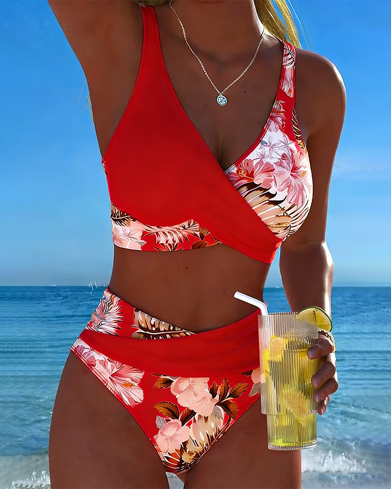 Contrast Floral Split Bikini