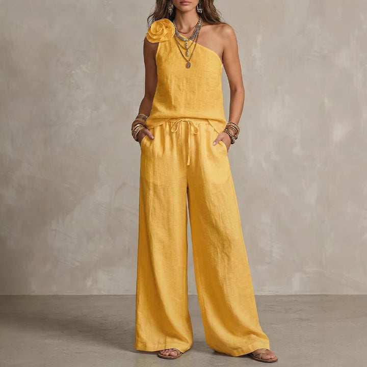 Elegant Bicolor Set - Sleeveless Shirt and Pants