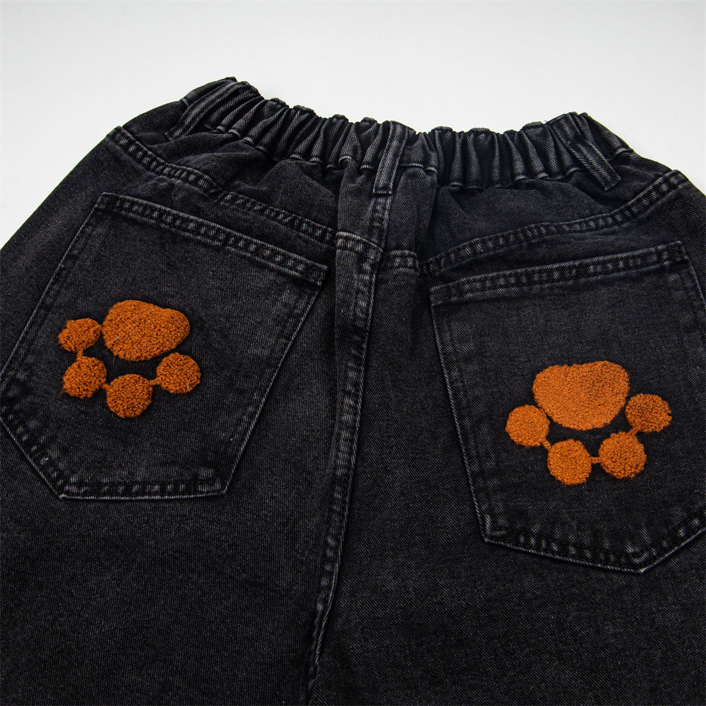 Loose denim five quarter pants