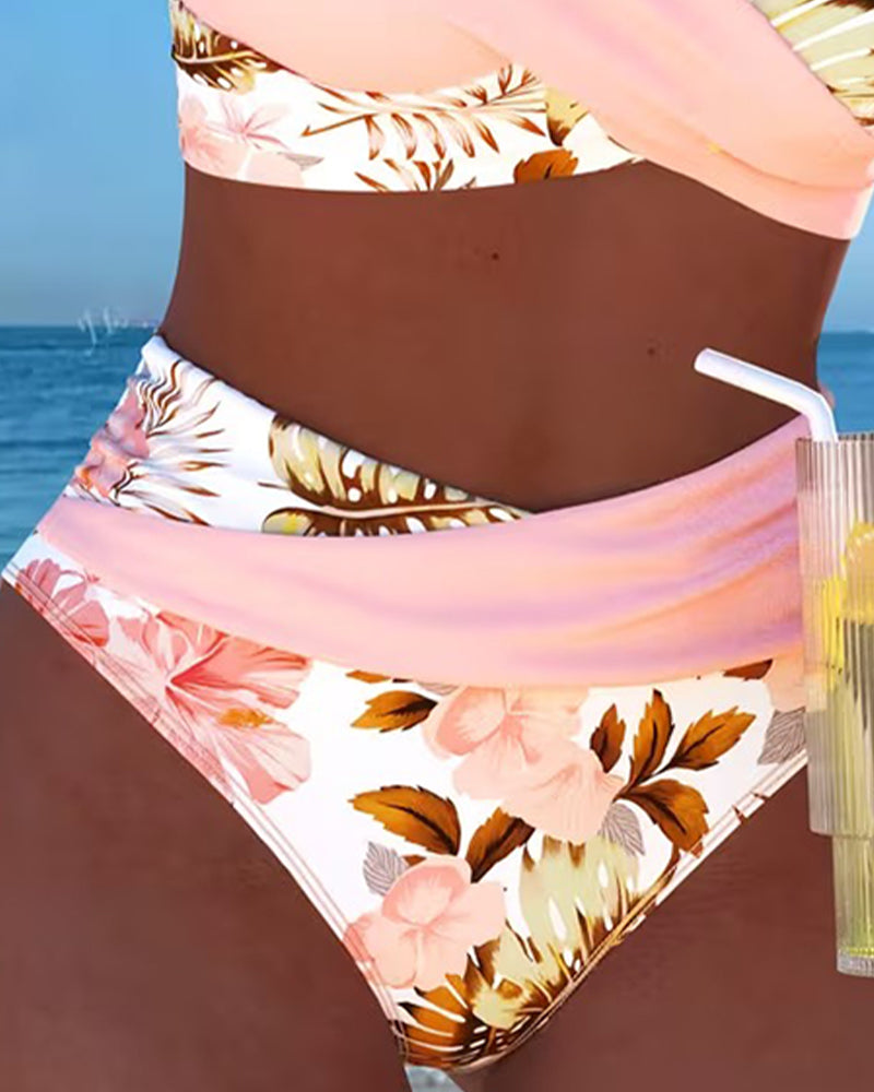 Contrast Floral Split Bikini