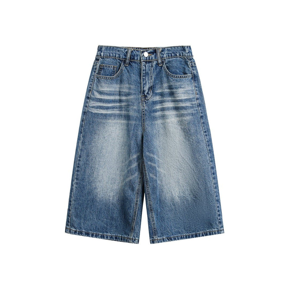 Make vintage washed denim five quarter pants