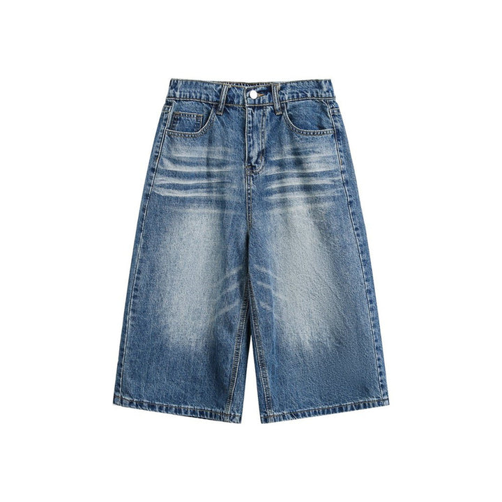 Make vintage washed denim five quarter pants