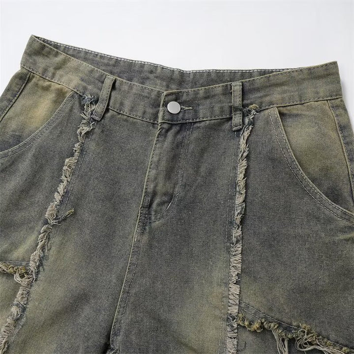 Tassel washed denim summer retro high-end five quarter pants