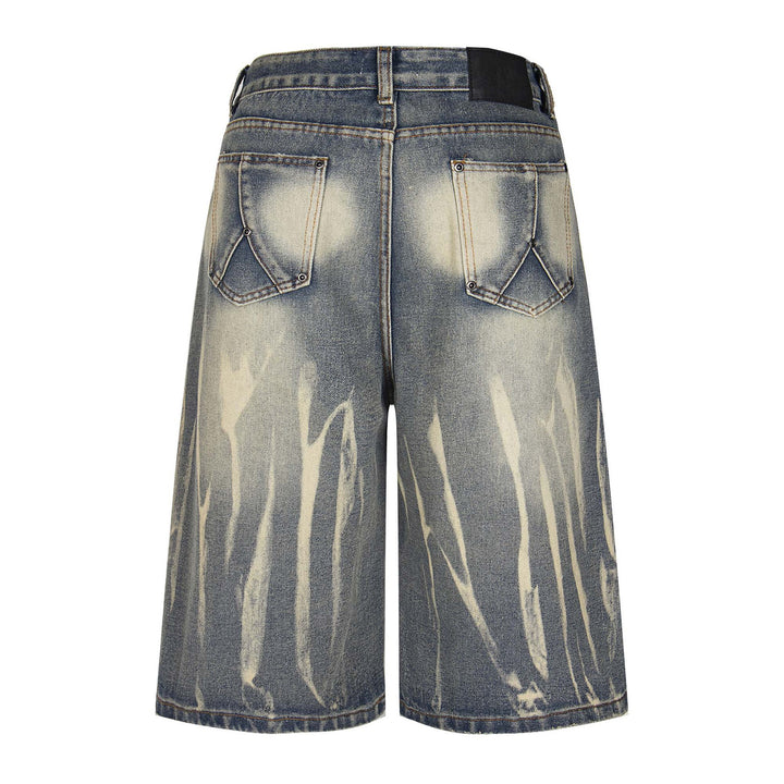 Retro Washed Distressed Denim Shorts Unisex Loose Wide-Leg Straight Leg Three-Quarter Pants
