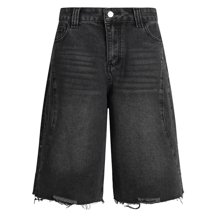 Vintage Washed Denim Shorts for Men Loose Straight Leg Casual Pants