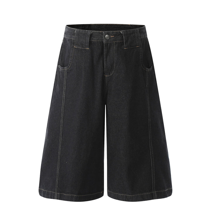 Loose Wide-Leg Seven-Quarter Denim Trousers Men's Workwear Casual Shorts High Street Segmentation Deconstruction Design Five-Quarter Pants