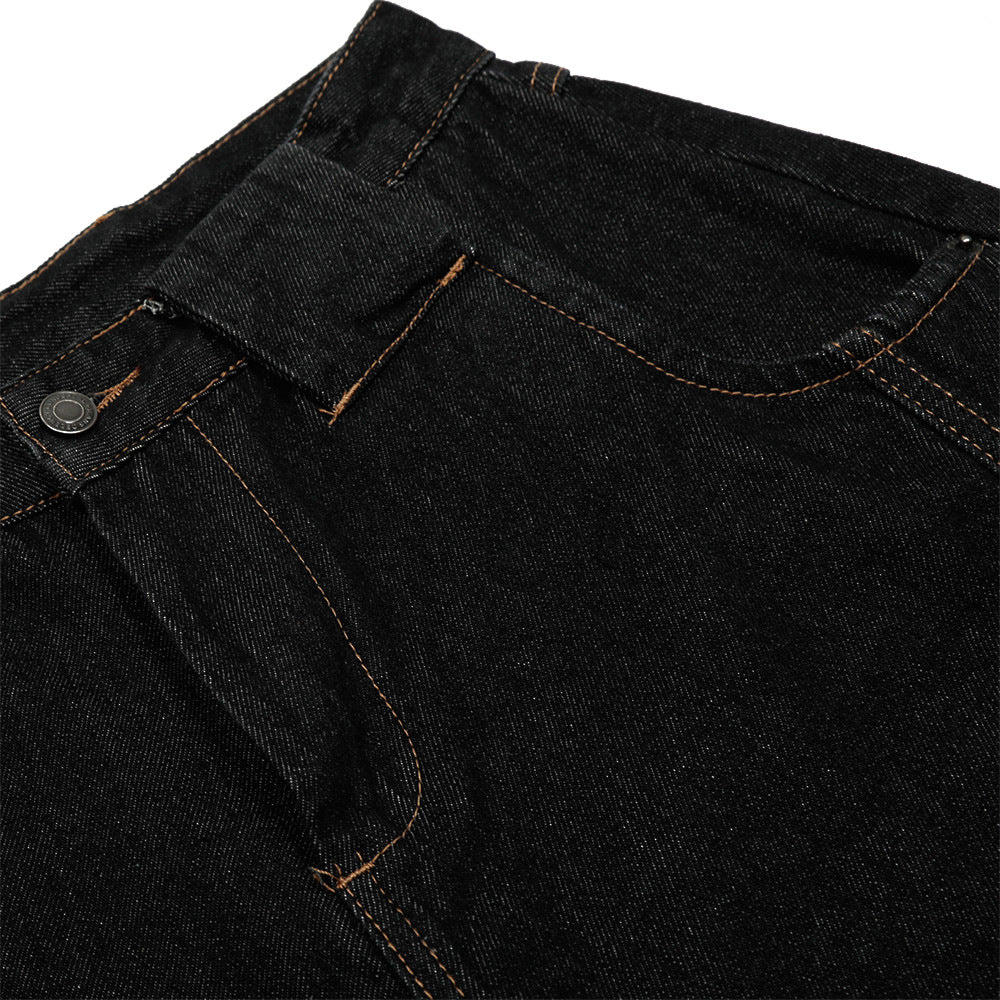 Loose Wide-Leg Seven-Quarter Denim Trousers Men's Workwear Casual Shorts High Street Segmentation Deconstruction Design Five-Quarter Pants