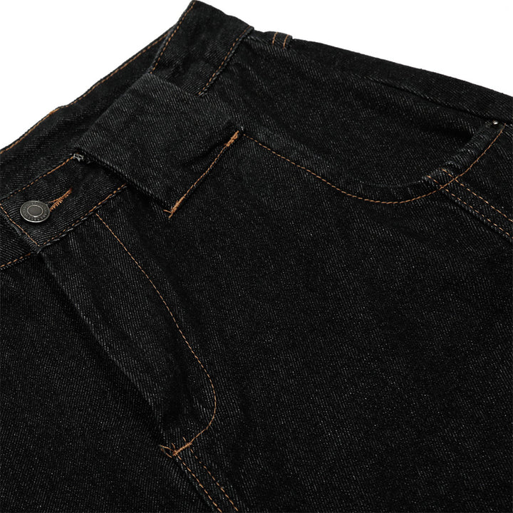 Loose Wide-Leg Seven-Quarter Denim Trousers Men's Workwear Casual Shorts High Street Segmentation Deconstruction Design Five-Quarter Pants