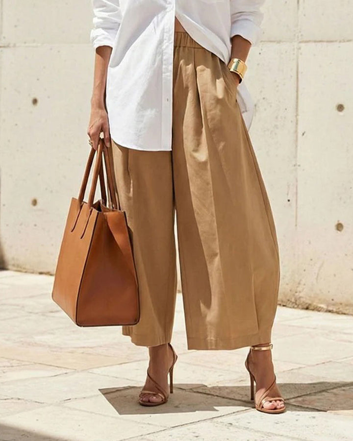 Solid-Color Elastic-Waist Tulip-Hem Cropped Pants