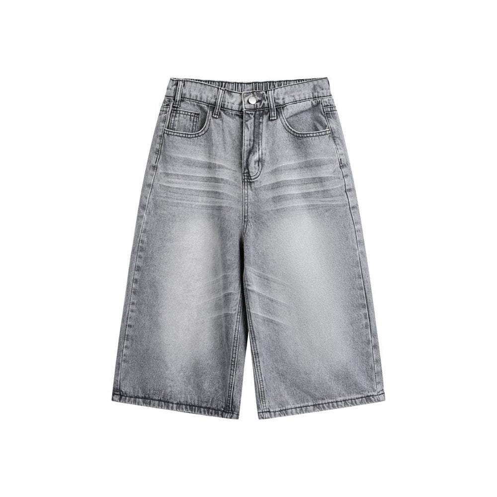 Make vintage washed denim five quarter pants