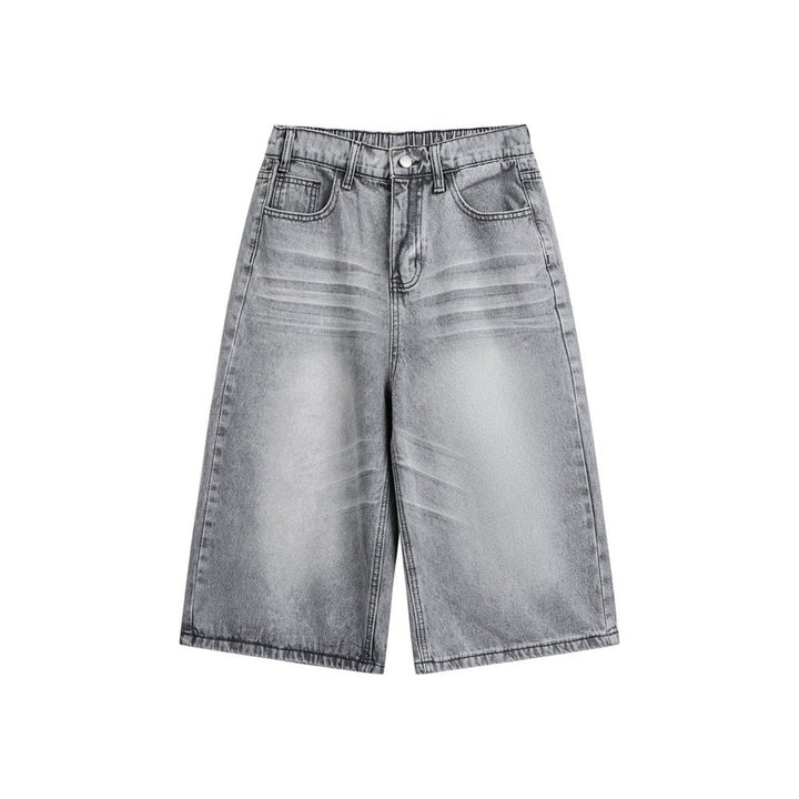 Make vintage washed denim five quarter pants