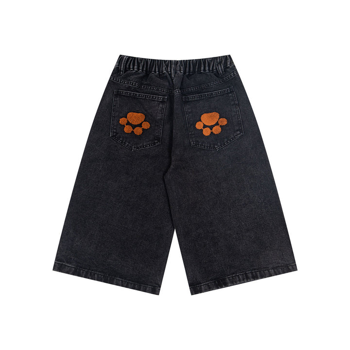 Loose denim five quarter pants