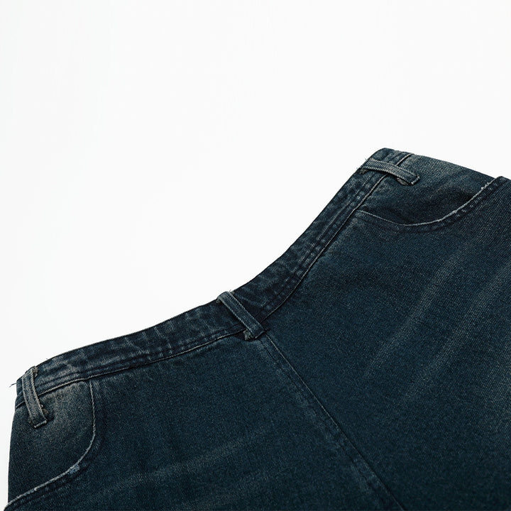 Reversible Design Denim Shorts Men's Summer Loose   Vibe Washed Straight Leg Five-Quarter Pants