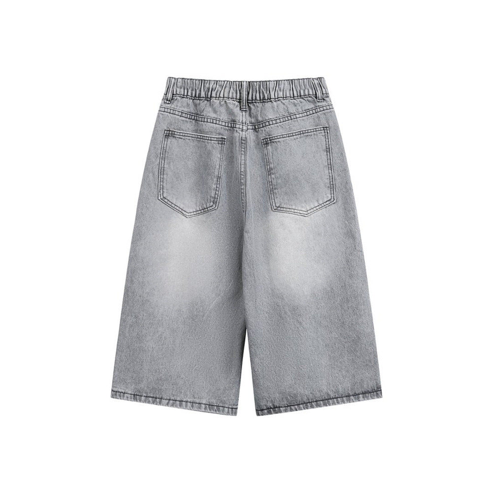 Make vintage washed denim five quarter pants