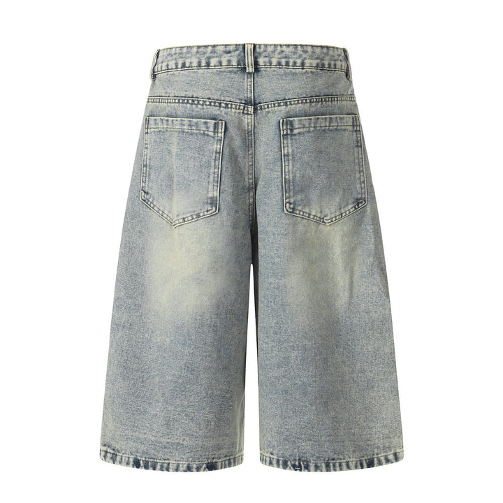 Puppy plush embroidered washed denim five quarter pants
