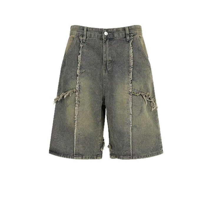 Tassel washed denim summer retro high-end five quarter pants