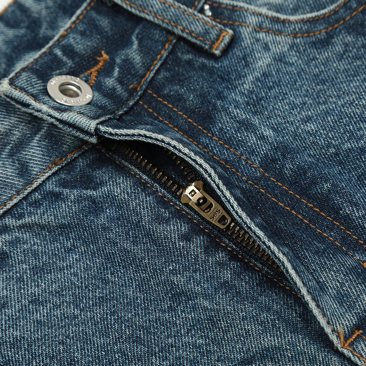 Punk Washed Faded Denim Straight Five-Quarter Pants Men's Distressed Loose Wide-Leg Casual Work Shorts Street Trendy