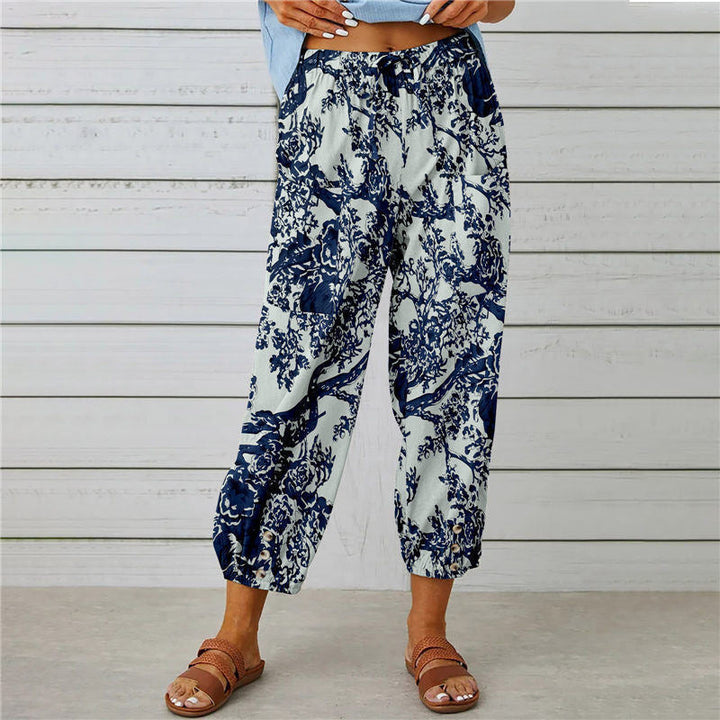 High Waist Drawstring Retro Printed Pants