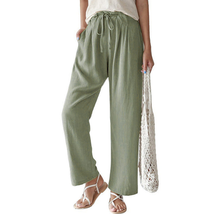 Elastic Waist Cotton Linen Straight Pants