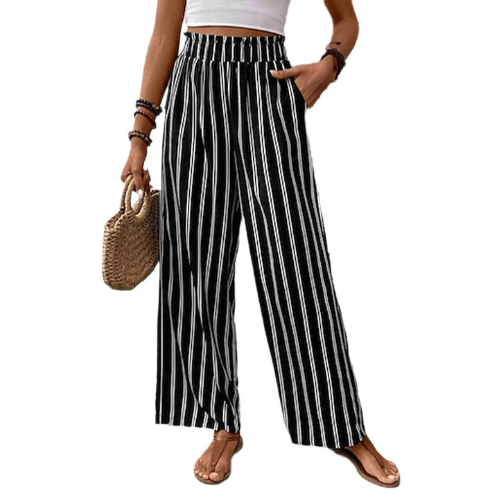 Striped Ruffle Wide-Leg Pants
