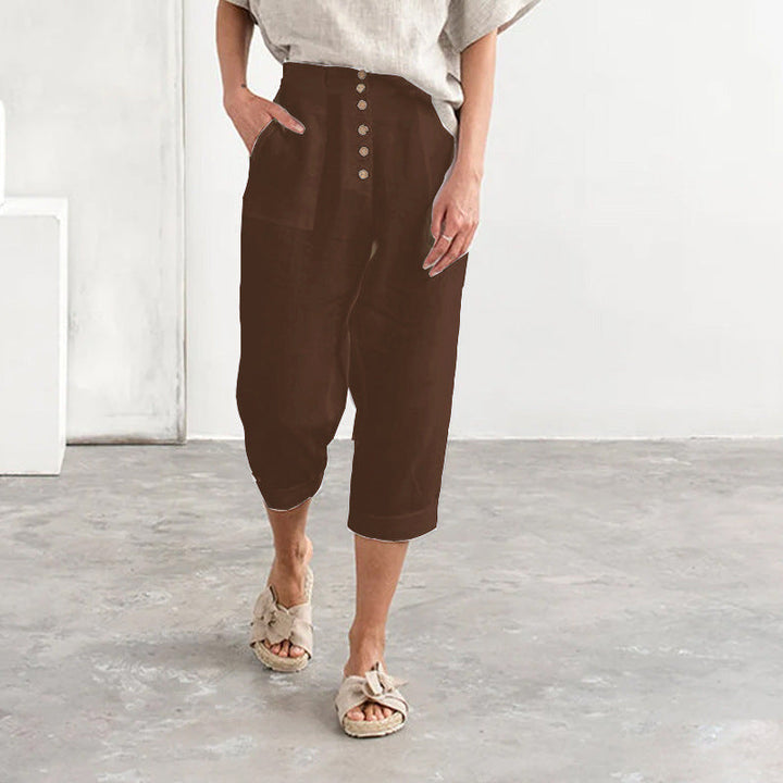 Button Cotton Linen Casual Pants