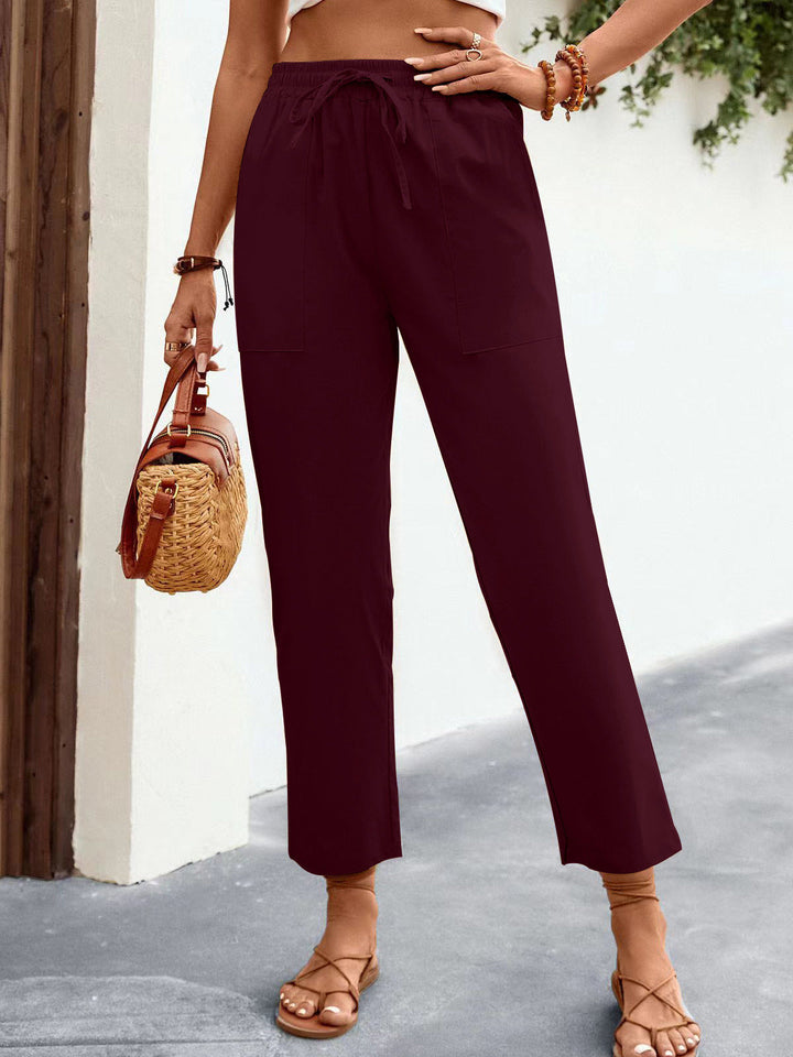 Drawstring Mid-Waist Casual Trousers