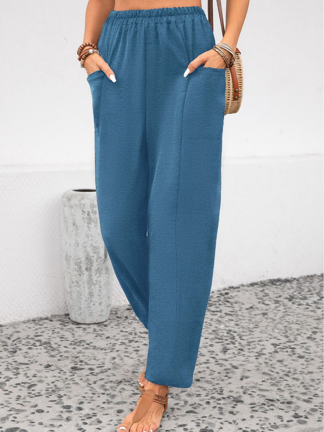 Solid Color Elastic Pants