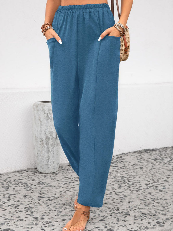 Solid Color Elastic Pants