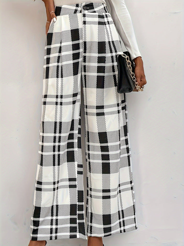 Button Plaid High Waisted Pants