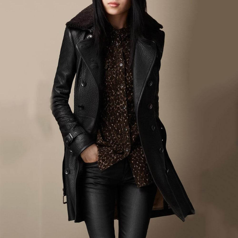 Tanja - Elegant Leather Trench Coat