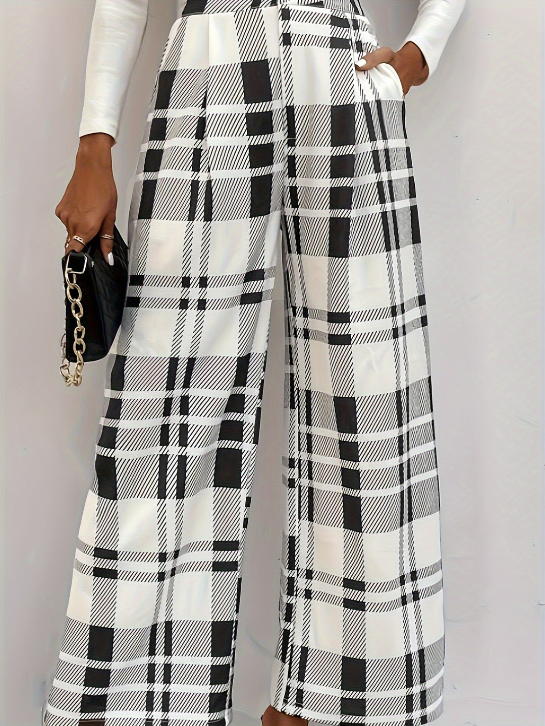 Button Plaid High Waisted Pants