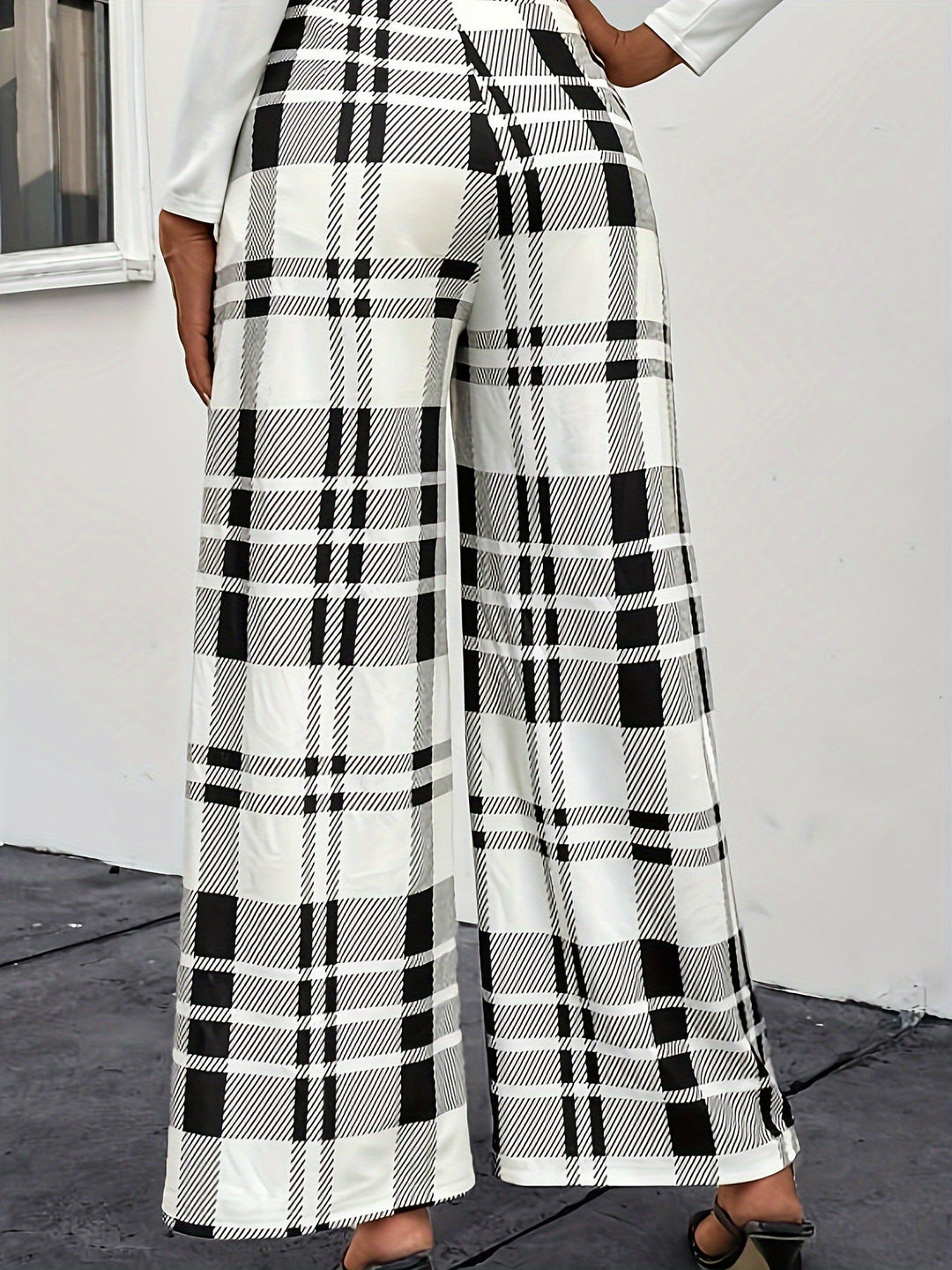 Button Plaid High Waisted Pants