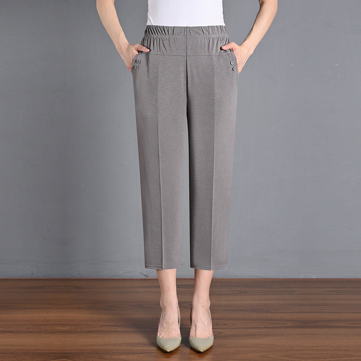 Ice Silk Elastic Waist Cropped Pants