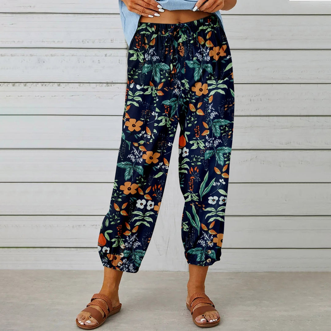 High Waist Drawstring Retro Printed Pants