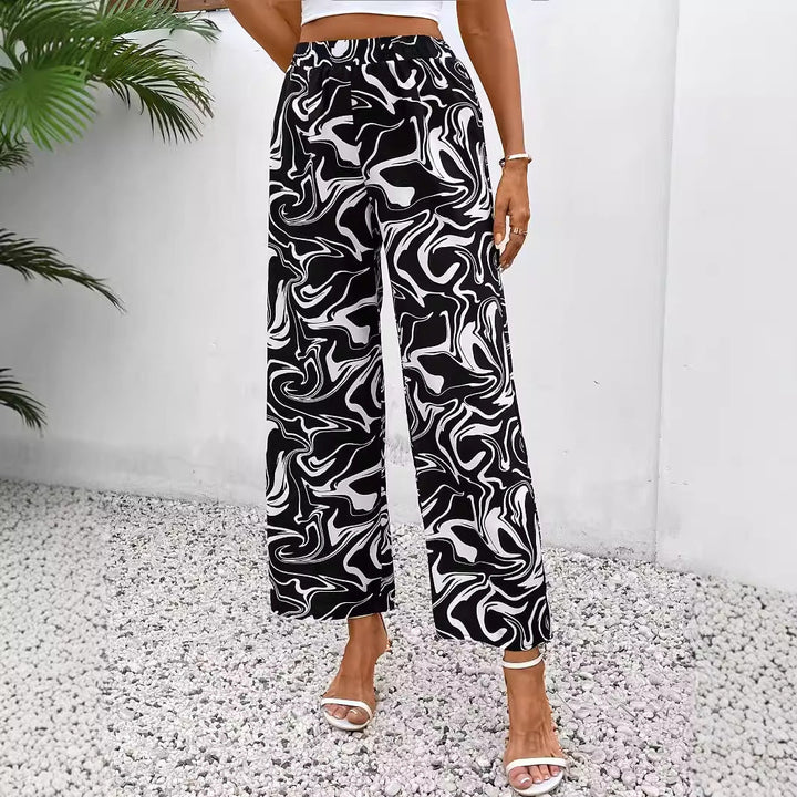 Chic Marble Elastic Waist Pants