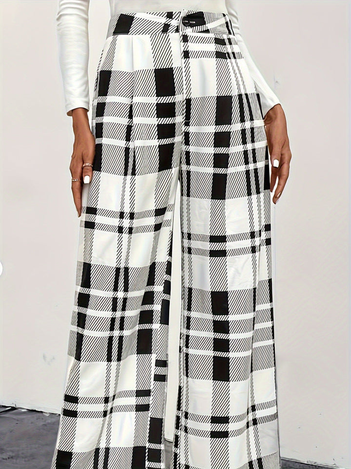 Button Plaid High Waisted Pants