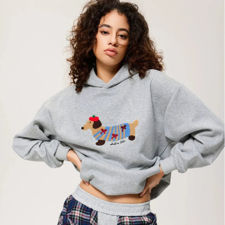 Oversized Hoodie for Women | Dachshund Embroidery & Shape-Stable Cuffs