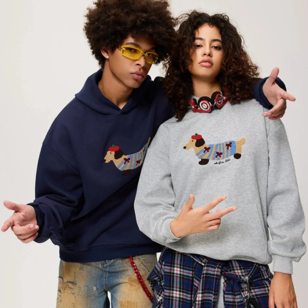 Oversized Hoodie for Women | Dachshund Embroidery & Shape-Stable Cuffs