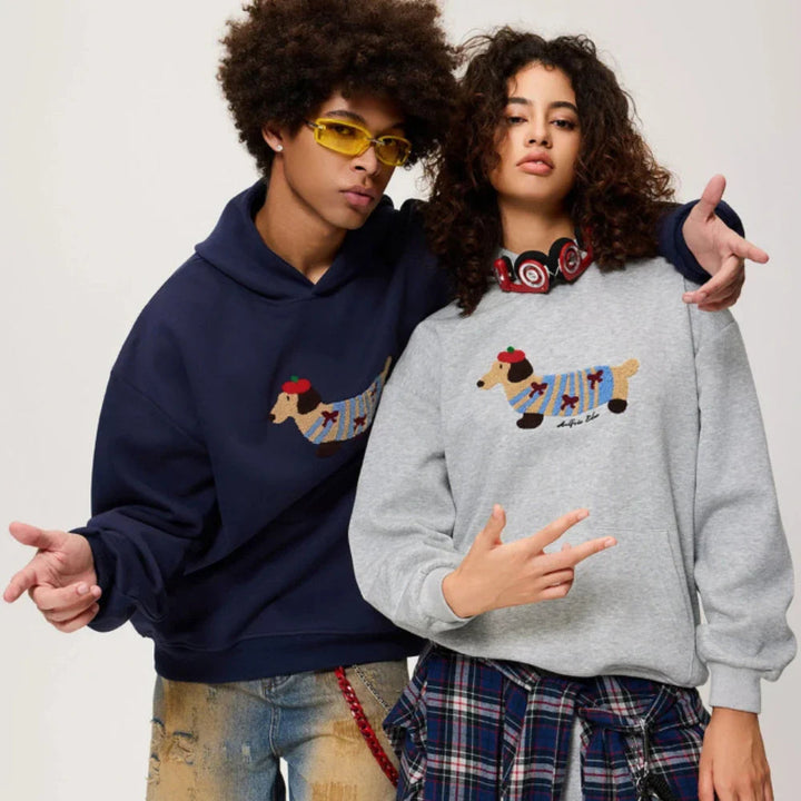Oversized Hoodie for Women | Dachshund Embroidery & Shape-Stable Cuffs