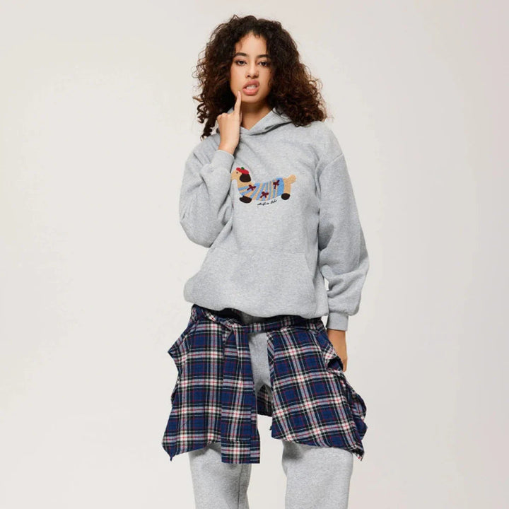 Oversized Hoodie for Women | Dachshund Embroidery & Shape-Stable Cuffs