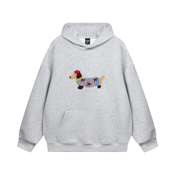 Oversized Hoodie for Women | Dachshund Embroidery & Shape-Stable Cuffs