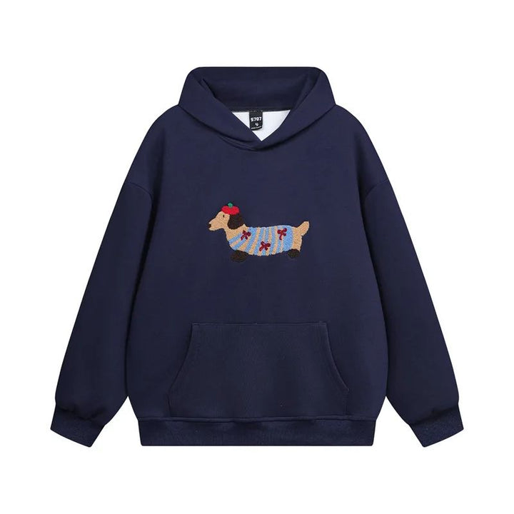 Oversized Hoodie for Women | Dachshund Embroidery & Shape-Stable Cuffs
