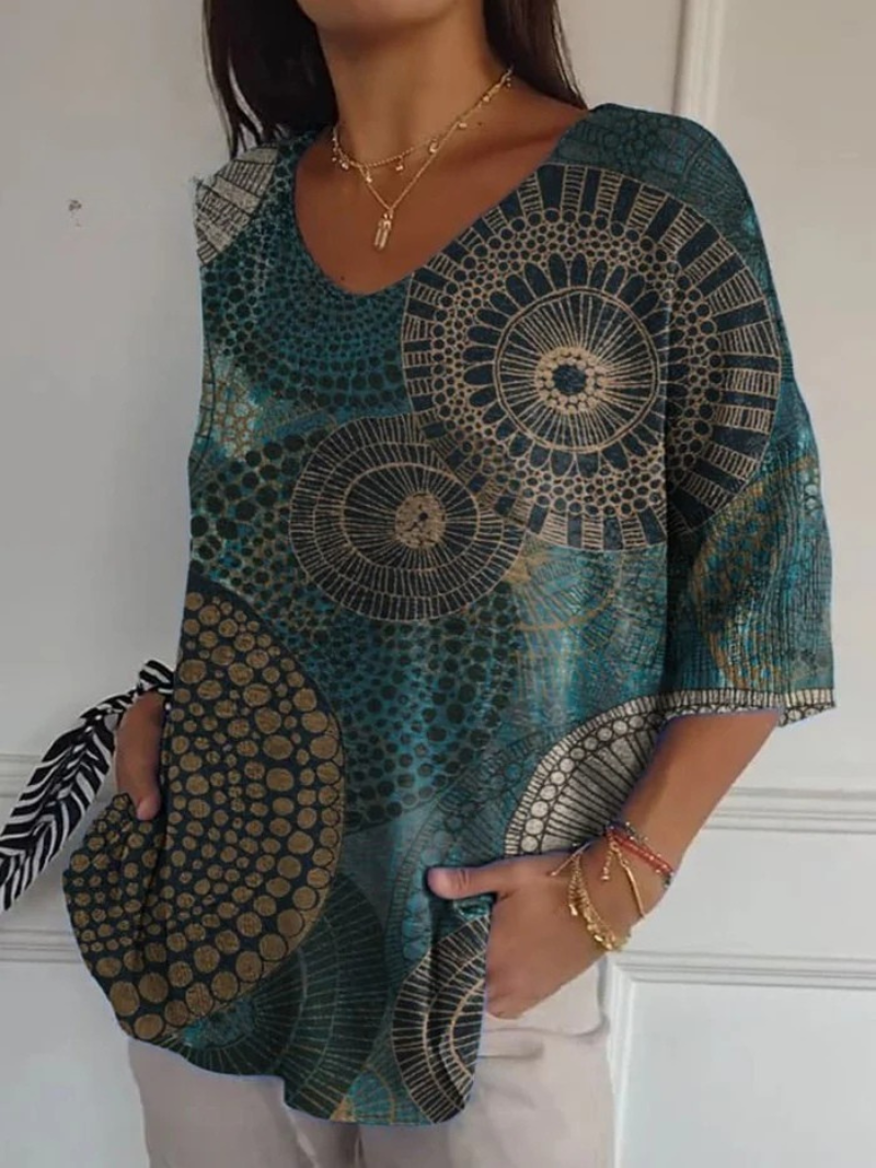 Women's Vintage Circle Totem Abstract Geometry Casual Pullover Knit